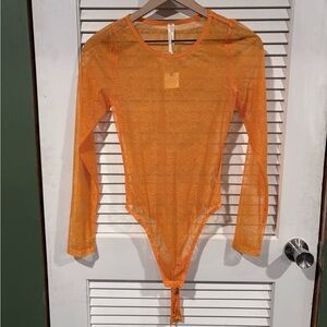 Anthropologie Orange Lace Bodysuit